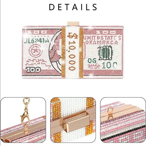 Rhinestone US Dollars Clutch Bag. - Picture 5 of 14